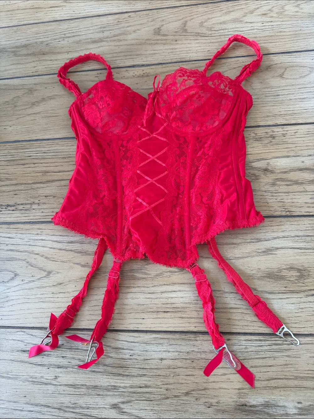 Vintage Red Lacey Bustier Corset with Removable Garter